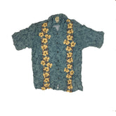 Vintage 90s blue beige viscose garland print Hawaiian shirt size M by Morro Bay